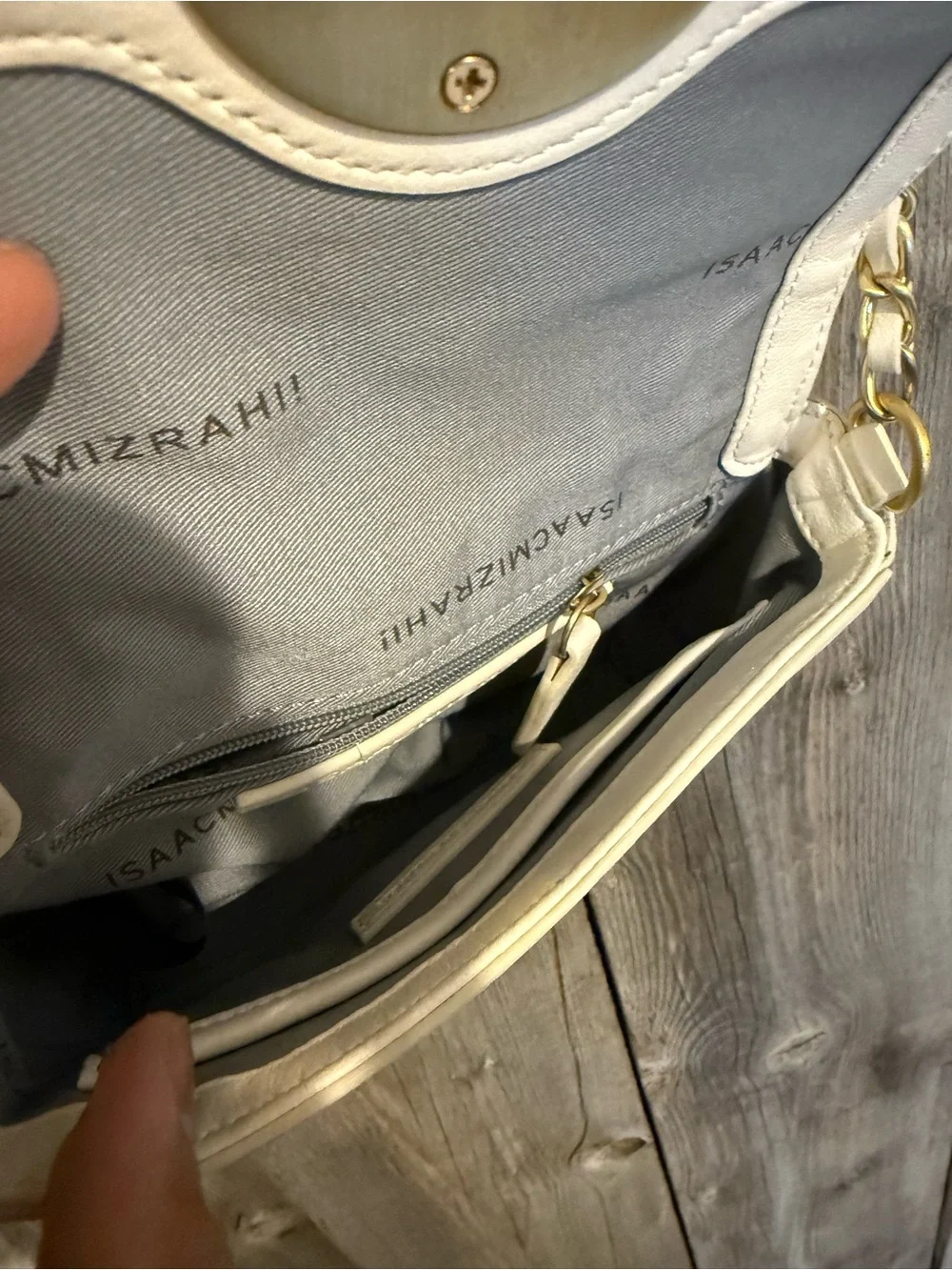 Isaac Mizrahi Cream Crossbody Bag with Gold Accent - Shoulder Purse-Small - Picture 5 of 11